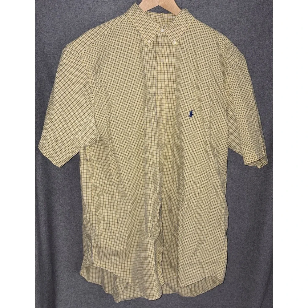Polo Ralph Lauren Short Sleeve‎ Blue Yellow Plaid Button Down XLT Tall Classic